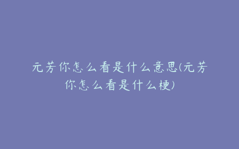 元芳你怎么看是什么意思(元芳你怎么看是什么梗)