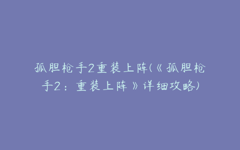 孤胆枪手2重装上阵(《孤胆枪手2：重装上阵》详细攻略)