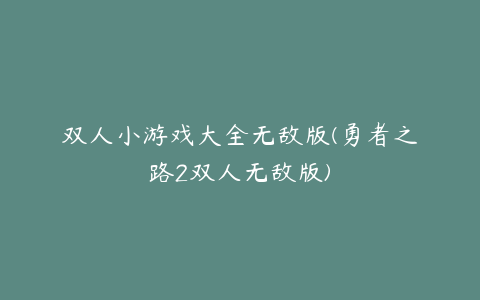 双人小游戏大全无敌版(勇者之路2双人无敌版)