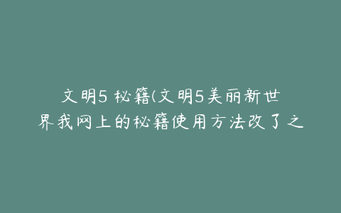 文明5 秘籍(文明5美丽新世界我网上的秘籍使用方法改了之后该怎么使用？)